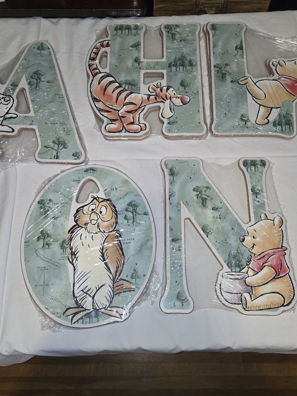 Disney Nursery Letter with Classic Sage Green Winnie the Pooh Pattern A H L N O